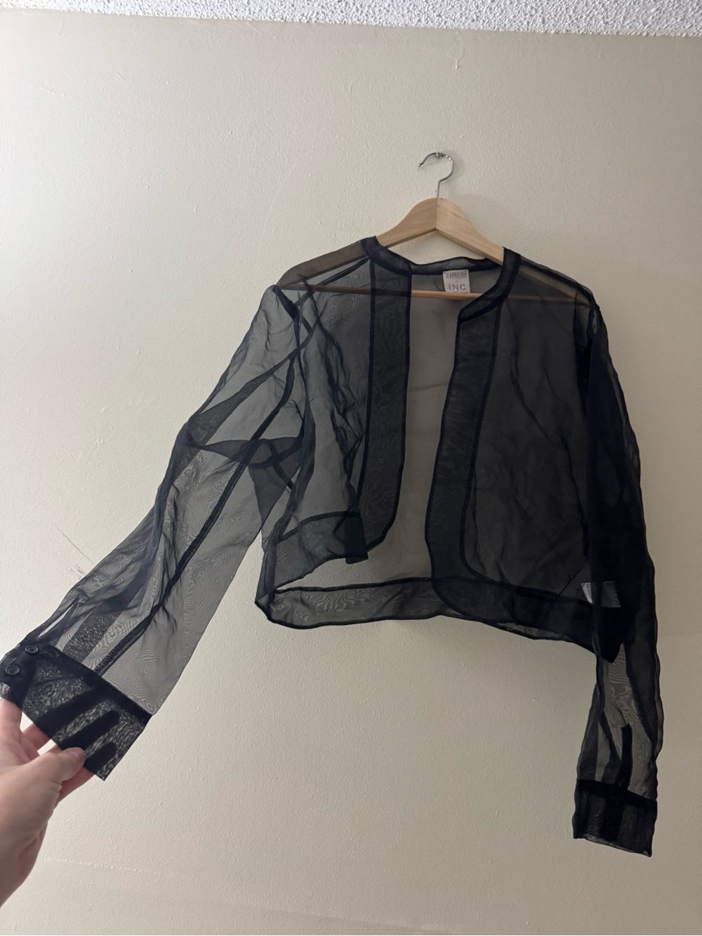 INC International Concepts Black Sheer Cropped Blouse